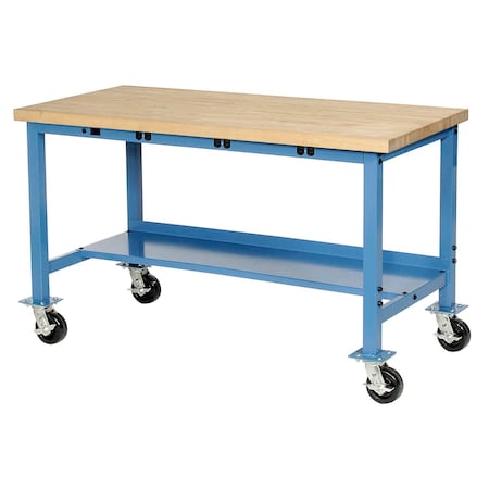 Global Industrial Mobile Workbench, 72 x 30in, Power Outlets, Maple Butcher Block Safety Edge 253990BBL